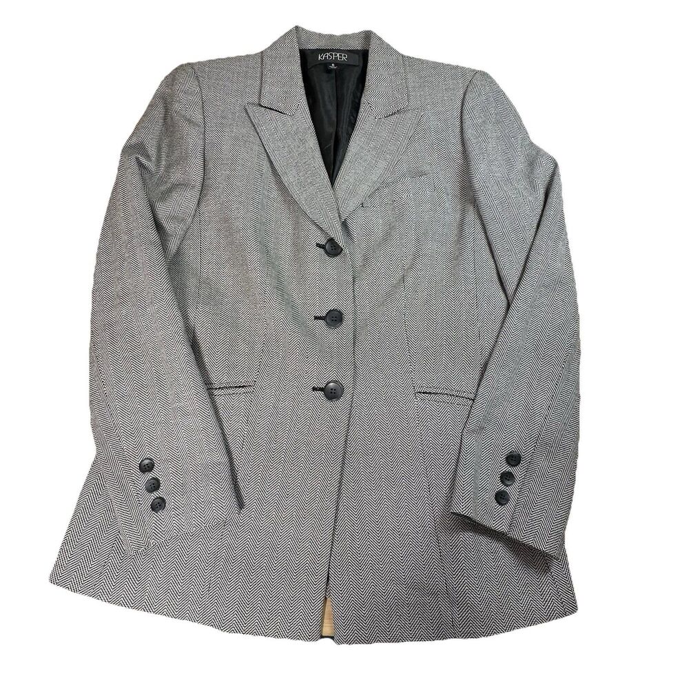 Kasper Blazer Herringbone Black White Women 6 New Jacket Office Corpcore Capsule